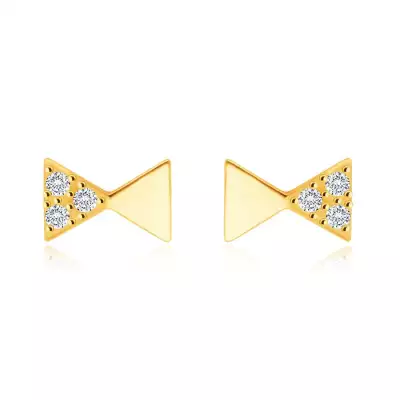 9K arany fülbevaló - férfi csokornyakkendő motívum, kerek tiszta cirkónia