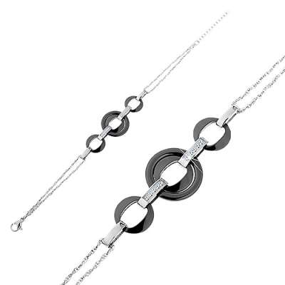 Karkötő kerámia és acél elemekből, fekete színben és ovális részek cirkóniákkal