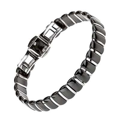 Karkötő fekete kerámia részekből, keskeny acél sávok