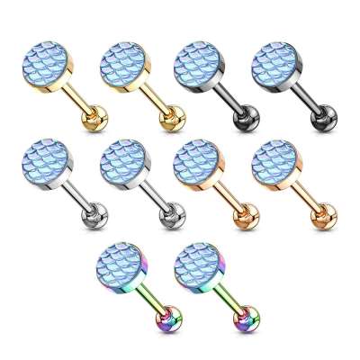 Nyelv piercing orvosi acél, lapos fej, halpikkely hatás, PVD - Szín: Arany