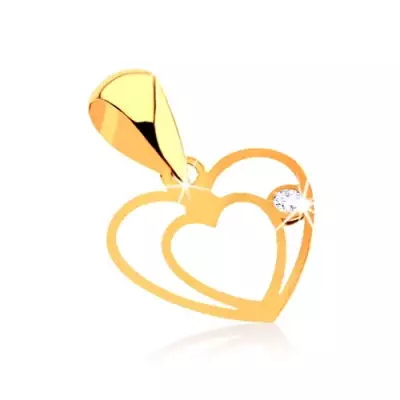 Medál 9K sárga aranyból - finom szív körvonal, átlátszó cirkónia