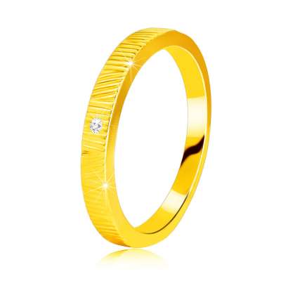 14K sárga arany gyűrű - finom rovátkákkal, átlátszó cirkónia, 1,3 mm  - Nagyság_ 51