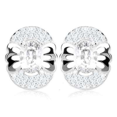 925 ezüst fülbevaló, cirkóniás ovális, pillangó hasonmás, kettős keret