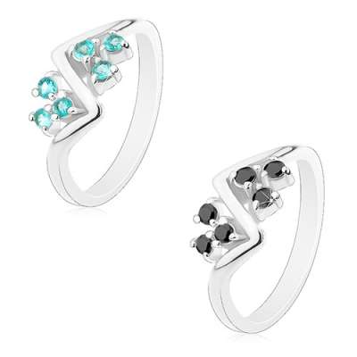 Gyűrű fényes vállakkal, hullámmal és kerek cirkónia hármasokkal - Nagyság_ 51, Szín: Világoskék