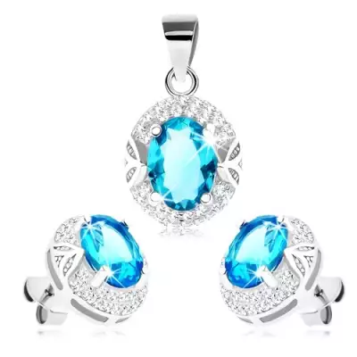 925 ezüst szett - világoskék cirkónia díszített szegéllyel