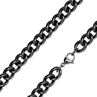 316L fekete acél lánc - csavart kerek láncszemek, PVD bevonat technológia, 8 mm - Hossz: 485 mm