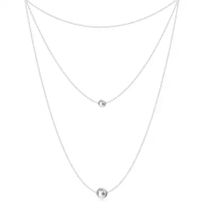 925 ezüst nyaklánc - három különböző hosszúságú lánc, két sima, fényes gyöngysor