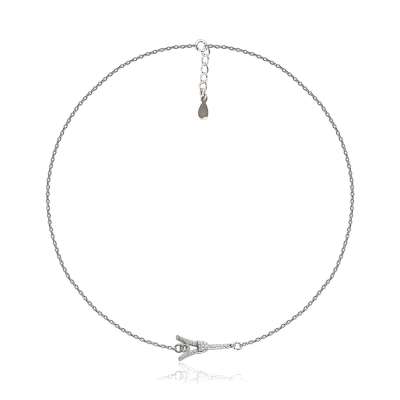 925 ezüst karkötő, vékony lánc, Eiffel-torony, cirkóniával kirakva