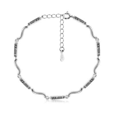 925 ezüst karkötő, csillogó hullámok és téglalap alakú gravírozott elemek