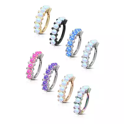 316L acél orr-, fül- vagy szemöldök piercing - kör szintetikus opálokkal, 1,2 mm, PVD bevonat technológiával - A piercing színe: Réz - fehér