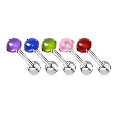 316L acél nyelvpiercing - színes cirkónia, 16 mm-es szárral - Szín: Piros