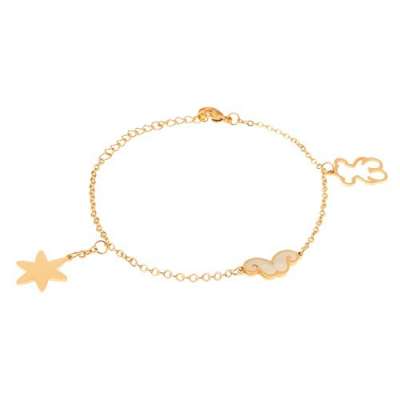 Arany színű acél karkötő, mackó, csillag, bajusz körvonala