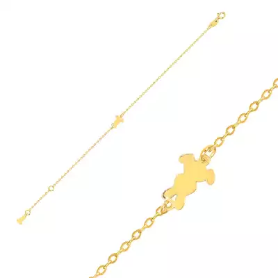 375 sárga arany karkötő arany  - két nyuszi sziluettje, fényes lánc ovális láncszemekkel