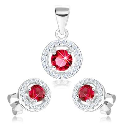 925 ezüst szett, fülbevaló és medál, csillogó körvonal, rózsaszín cirkónia