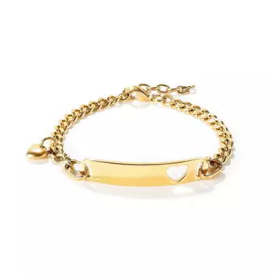 Acél karkötő arany színben - lekerekített lemez szív kivágással, domború szívvel