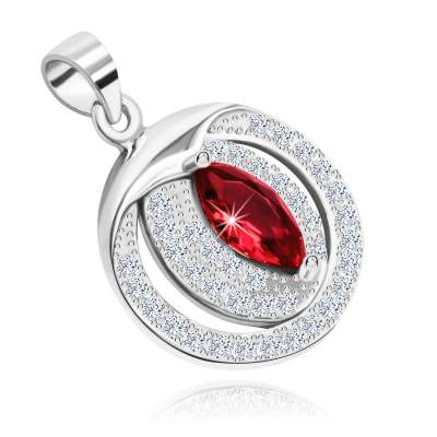 925 ezüst medál, piros cirkóniával, peremén átlátszó cirkóniákkal