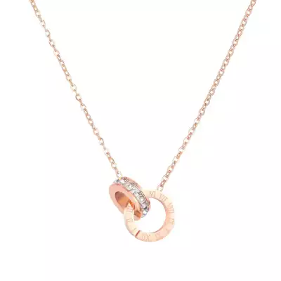 Acél nyaklánc réz színben – cirkóniás gyűrű, karika római számokkal