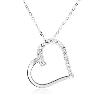 925 ezüst nyakék, lánc és szabályos kontúr szív, áttetsző kövek