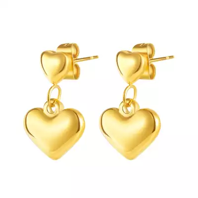 316L acél fülbevaló - fényes szívecskék, arany színben