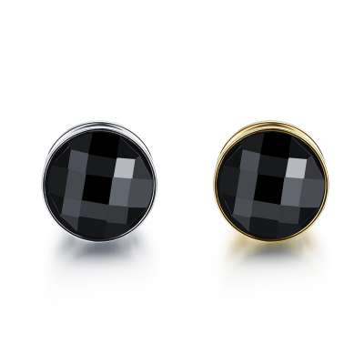 316L Acél álfültágító  – vágott fekete cirkónia, többféle kivitelben - Szín: Ezüst