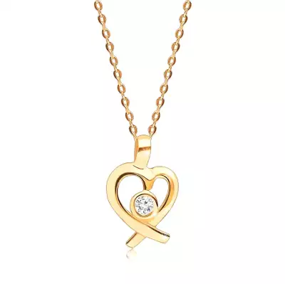 Briliáns nyaklánc 585 sárga aranyból - egy kerek briliáns szív alakú körvonallal, vékony lánc