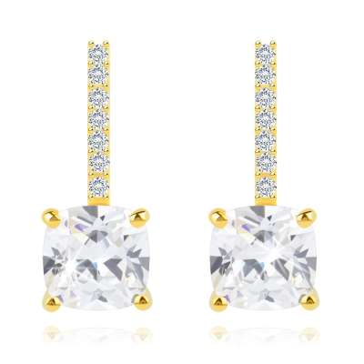 925 ezüst fülbevaló - arany színű, nagy cirkónia tartóban, cirkónia vonal, stekkerzár