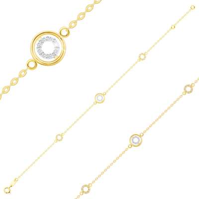 585 Kombinált arany karkötő - kör kontúrok, átlátszó cirkóniák