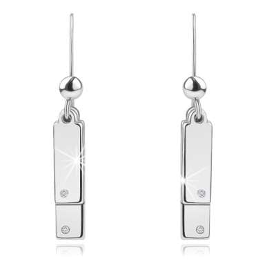 925 ezüst lógós fülbevaló - átlátszó gyémánt, vékony téglalapok, afrikai akasztó