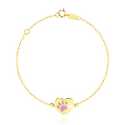 14K arany gyerek karkötő - szív állat mancs nyommal