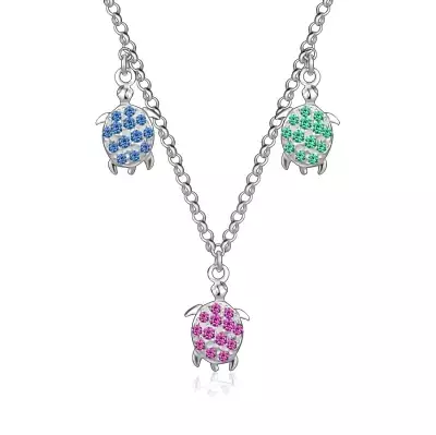 925 Ezüst nyaklánc – három teknős, színes kövek, rugós gyűrűzár