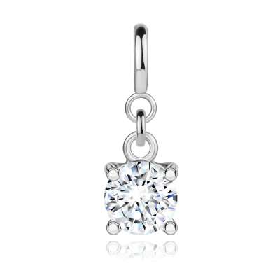 14K fehérarany medál karkötőhöz - tiszta cirkónia szögletes tartóba