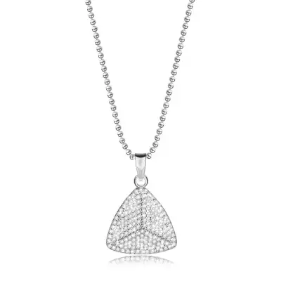 925 ezüst nyaklánc - háromszög, kerek átlátszó cirkóniák, katonai lánc