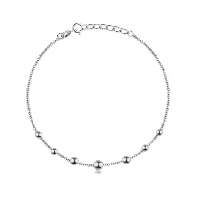 925 ezüst karkötő - állítható, vékony lánc, sima golyókkal