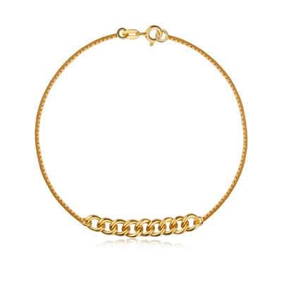 925 ezüst karkötő - középen nagyobb fazettált láncszemek, arany színben