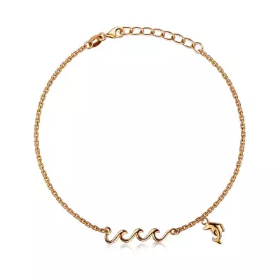 Állítható 925 ezüst karkötő - réz színű, tengeri hullám, delfin