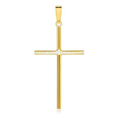 925 ezüst medál - arany és ezüst színű, latin kereszt, átlós csíkokkal