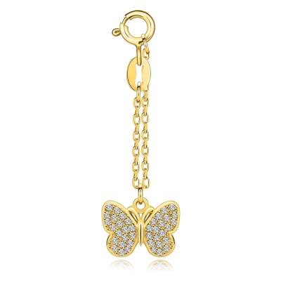 925 ezüst medál - arany színben, pillangó, átlátszó cirkóniákkal, rövid láncon