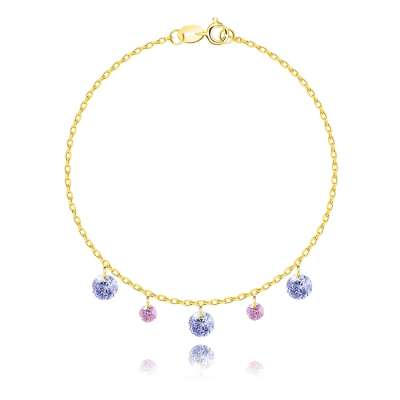 925 ezüst karkötő - arany színben, levendula és rózsaszín színű cirkóniák, vékony láncon.
