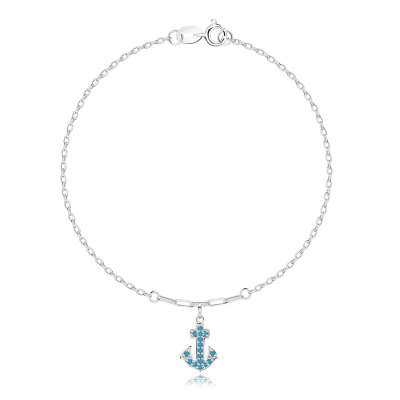 925 ezüst karkötő - vékony lánc, tengerész horgony, türkiz kövekkel