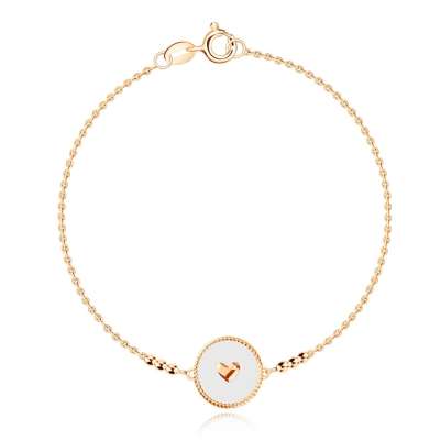 925 ezüst karkötő - rózsaarany színű, szívecskés, fehér mázas körrel