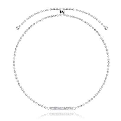 925 ezüst karkötő, csúsztatható zár - finom lánc, téglalap,átlátszó cirkóniákkal kirakva