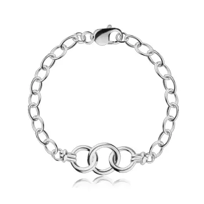 925 ezüst karkötő - középen nagyobb, összefonódó karikák, ovális láncszemekkel