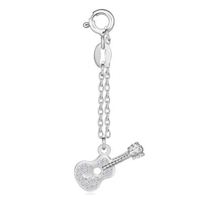 925 ezüst medál karkötőhöz - gitár, átlátszó cirkóniák, rövid lánccal