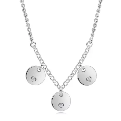 925 ezüst nyaklánc - átlátszó briliánsok, lapos korongok, szív kivágással