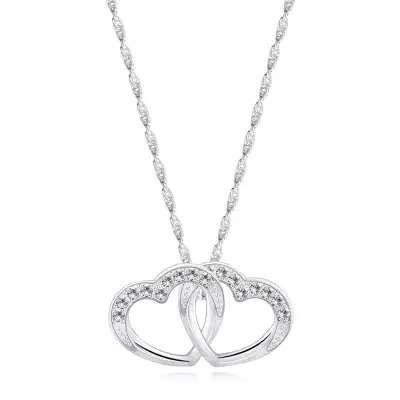 925 Ezüst nyaklánc – átfűzött szívkontúr, átlátszó cirkóniák