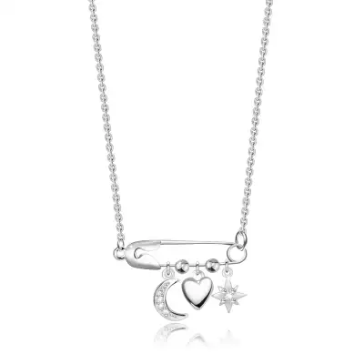 925 Ezüst nyaklánc - biztosítótű, félhold, sima szív, csillag, cirkóniák 