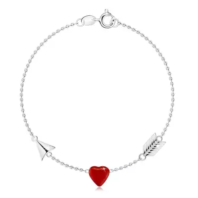 925 ezüst karkötő - Ámor nyila, piros szívvel