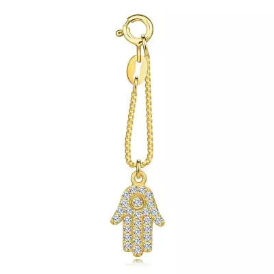 925 Ezüst medál - arany színű, Fatima kéz, kerek cirkóniák, rövid lánc