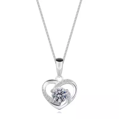 925 ezüst nyaklánc - szív körvonal cirkóniákkal, jellegzetesebb cirkónia a közepén