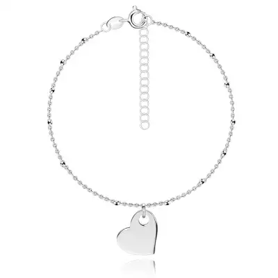 925 Ezüst karkötő - szív medál, sima gyöngyök, állítható